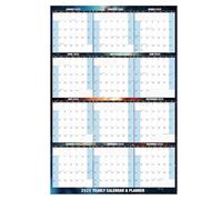 Annual Wall Planner, Dry and Wet Erase Calendar, Reversible 12-Month Laminated Chart with Blue Star Night Design, 81x121cm Horizontal Vertical Schedule Board for Office, Classroom, Home Use