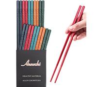Annvchi Set di bacchette, 10 paia di bastoncini per sushi giapponesi, lavabili in lavastoviglie, riutilizzabili, colorati e antiscivolo con set regalo..