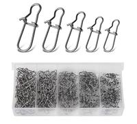 Annyswit 100 Pezzi/5 Misure Snap da Pesca per Swivel Set 2# 1# 0# 00# 000# Quick Change Forelle Moschettone Snaps con Duo Lock Easy Snap per Esche e Pesci Predatori Köder Swivels