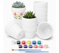 Annyswit 12 Mini Vasi Bianchi in Terracotta 7×6 cm da Dipingere | Piccoli Vasi con Colori e Pennello per Piante Grasse, Piantine, Fai da Te e Decorazione Interna ed Esterna