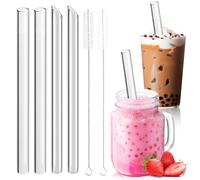 Annyswit 4 Pezzi Cannucce Bubble Tea 14mm Extra Largo Cannucce Vetro con 2 Spazzole Chiaro Trasparente Cannuccia Riutilizzabile 21,5 cm Lunghe Universale per Tè a Bolle Slush Cocktail Succhi di Frutta