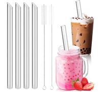 Annyswit 4 Pezzi Cannucce Bubble Tea 14mm Extra Largo Cannucce Vetro con 2 Spazzole Chiaro Trasparente Cannuccia Riutilizzabile 21,5 cm Lunghe Universale per Tè a Bolle Slush Cocktail Succhi di Frutta