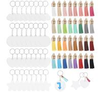 Annyswit 96 Pezzi Kit per la creazione di portachiavi, Creare portachiavi- 32 Set con Ciondoli Acrilici in 4 Stili, Dischi Trasparenti, Anelli e Nappe Colorate per Artigianato DIY (32 Set / 32 Colori)
