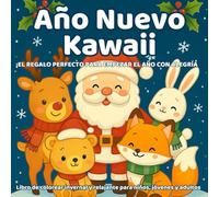 Año Nuevo Kawaii - Libro para Colorear con 50 Diseños Únicos para Recibir el Año con Alegría | Animales Adorables y Escenas de Invierno para Niños, ... y relajante para comenzar el año en familia