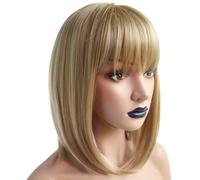 Anogol, berretto per capelli + parrucca bionda ombr da donna, parrucca bionda caschetto con frangia, capelli sintetici, frangia, parrucca corta