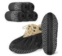 ANOMM 50 Pezzi Copriscarpe Monouso, Riutilizzabili Traspiranti Copriscarpe con Battistrada Antiscivolo, Resistente a Strappi, Antipolvere Copriscarpes per Interni ed Esterni (Nero, 25 Paia)