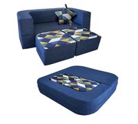 ANONER Divano da gioco per bambini Due in uno a 4 pezzi in schiuma, blocchi di costruzione modulari per il soggiorno, divano modulare pieghevole per bambini con funzione di letto, blu scuro