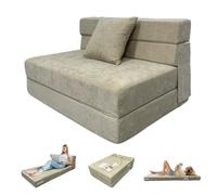 ANONER Divano Letto Pieghevole 4 in 1 1 Posto, Beige | spuma ad alta densità monoblocco, cuscino incluso, fissaggio velcro, fodera rimovibile, 100x193cm, per soggiorno e camera