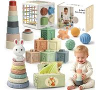 Anook Giochi Neonato 6-9-12 Mesi, 6 in 1 Giochi Montessori 6 Mesi | Giochi Sensoriali per Neonati con Giochi Impilabili ,Scatola di Fazzoletti,Cubi di Forme da Smistare,Regalo Neonato 6-12 Mesi