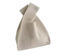Anopo Borsa Piccola con Fiocco per Donna Mini Borsa a Mano all'Uncinello Borsetta Portamonete in Maglia Spessa per Spiaggia Viaggio Uso Quotidiano Vuoto Beige