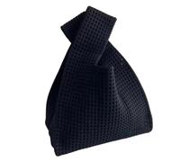 Anopo Borsa Piccola con Fiocco per Donna Mini Borsa a Mano all'Uncinello Borsetta Portamonete in Maglia Spessa per Spiaggia Viaggio Uso Quotidiano Vuoto Nero
