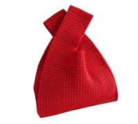 Anopo Borsa Piccola con Fiocco per Donna Mini Borsa a Mano all'Uncinello Borsetta Portamonete in Maglia Spessa per Spiaggia Viaggio Uso Quotidiano Vuoto Rosso