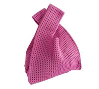 Anopo Borsa Piccola con Fiocco per Donna Mini Borsa a Mano all'Uncinello Borsetta Portamonete in Maglia Spessa per Spiaggia Viaggio Uso Quotidiano Vuoto Rosa