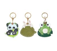 Anopo Confezione da 3 Custodie in Pelle PU per AirTag con Anello Metallico Copertura Protettiva per Localizzatore GPS Chiavi Portafogli e Valigie Panda+Coniglio+Rana