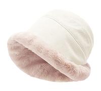 Anopo Donna Inverno Soffice Caldo Cappello da Pescatore con Pile d'Agnello Peluche Pelliccia Sintetica Cappello a Secchiello Cotone Spessi Cappelli Antivento Bianco