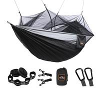 AnorTrek Amaca da Campeggio con Zanzariera, Doppia e Singola Amache Portatili Leggeri con Cinghie per Alberi, Amaca Paracadute per Campeggio, Escursionismo (Grigio&nero, 260 x 140 cm)