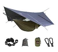 AnorTrek Camping Hammock con rete antizanzare e tettoia antipioggia, amaca doppia portatile con due cinghie per albero, amaca in nylon 210T e set di tettoia antipioggia impermeabile per escursioni