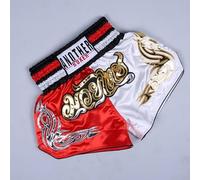 Anotherboxer, pantaloncini da boxe per entrambi i sessi, per Muay Thai, MMA, kickboxing, pratica e competizione, con elastico in vita (L rosso + bianco)