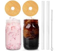 ANOTION Barattolo con coperchio e cannuccia, bicchiere riutilizzabile a bocca larga da 907,2 g, per frullati, caffè freddo, margarita, gelato, succo, cocktail, regali di Natale