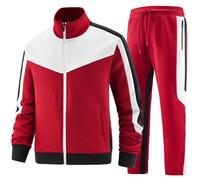 ANOTWENER Tuta casual da uomo a maniche lunghe con cerniera integrale, 2 pezzi, rosso, 3XL