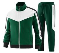 ANOTWENER, Tuta da uomo casual in 2 pezzi, a maniche lunghe, giacca con cerniera intera e pantaloni sportivi da jogging, XL