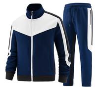 ANOTWENER, Tuta da uomo casual in 2 pezzi, a maniche lunghe, giacca con cerniera intera e pantaloni sportivi da jogging, L