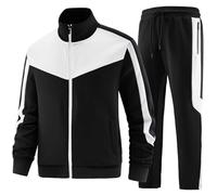 ANOTWENER, Tuta da uomo casual in 2 pezzi, a maniche lunghe, giacca con cerniera intera e pantaloni sportivi da jogging, XXL