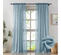 Anpark - Eleganti tende velate blu, per camera da letto, soggiorno, filtraggio della luce, in cotone e lino, semi velate, in voile naturale, tasca per asta, 132 x 213 cm, 2 pannelli