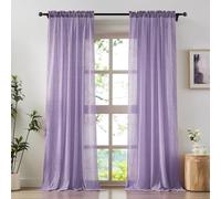 Anpark - Eleganti tende velate viola, per camera da letto, soggiorno, filtraggio della luce, in cotone e lino, semi velate, in voile naturale, tasca per asta, 132 x 183 cm, 2 pannelli