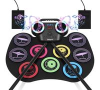 Anpro Batteria Elettronica, 9 Drum Pads Portatile Pieghevole | 2 Bacchette Pedali, Schermo LED, Tavolo Digitale Tamburo Set, Adatto a Bambini, Adulti e Principianti, Regalo di Compleanno