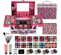 Anpro Leopord - Astuccio per trucco tutto in uno, doppio pieghevole, con set di trucco Pro Teen, kit completo di cosmetici con pennelli per il trucco, palette di ombretti, regalo ideale per ragazze