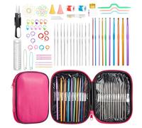 Anpro Set 100 in 1 Uncinetto con Astuccio Ago Crochet in Alluminio con Case Custodia Protettiva di Pelle per Fai da Te