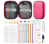 Anpro Uncinetto con Astuccio Ago Crochet in Alluminio con Case Custodia Protettiva di Pelle, Set 100 in 1 Fai da Te