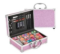 Anpro Valigetta per il trucco all-in-one con set di trucco professionale per adolescenti, set completo di cosmetici con pennelli da trucco, rossetti, palette di ombretti, fard, gel glitterato viola