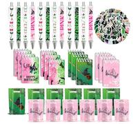 Anprola Bomboniere da principessa strega con 12 sacchetti regalo, 12 penne a sfera, 12 quaderni, 60 adesivi per feste di compleanno rosa e verde, regali di scambio scolastici