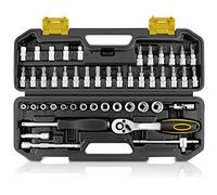 ANPUDS Set di chiavi a bussola, 47 pezzi, piccola con cricchetto reversibile da 1/4" e impugnatura per cacciavite, set di attrezzi per auto e bicicletta