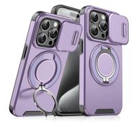 Anpurely Case with Slide Camera Cover for iPhone 17/16/15/14/13/12/11 ProMax, Anpurely Magnetic Stand Phone Case with Rotating Stand and Privacy Camera (Purple,12ProMax)