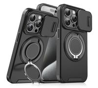 Anpurely Case with Slide Camera Cover for iPhone 17/16/15/14/13/12/11 ProMax, Anpurely Magnetic Stand Phone Case with Rotating Stand and Privacy Camera (Black,17ProMax)