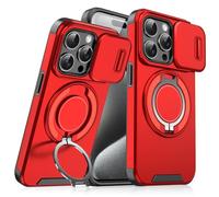 Anpurely Case with Slide Camera Cover for iPhone 17/16/15/14/13/12/11 ProMax, Anpurely Magnetic Stand Phone Case with Rotating Stand and Privacy Camera (Red,13ProMax)