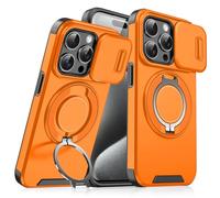 Anpurely Case with Slide Camera Cover for iPhone 17/16/15/14/13/12/11 ProMax, Anpurely Magnetic Stand Phone Case with Rotating Stand and Privacy Camera (Orange,16)