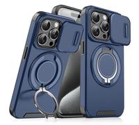 Anpurely Case with Slide Camera Cover for iPhone 17/16/15/14/13/12/11 ProMax, Anpurely Magnetic Stand Phone Case with Rotating Stand and Privacy Camera (Blue,16ProMax)