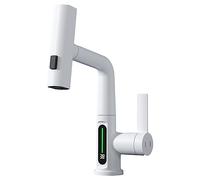 ANQECAJH Rubinetti for Il Bagno con Display della Temperatura, Rubinetto for la Cucina a Cascata con doccetta Estraibile, Maniglia Singola, rubinetti for lavello da Bagno/Cucina, 1 Foro