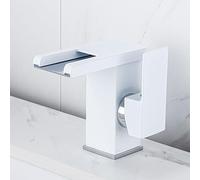 ANQECAJH Rubinetto a Cascata a LED for Bagno Lavello Cambia Colore con Miscelatore for lavabo a Temperatura Rubinetto for lavabo Montato su Piano Rubinetto for lavabo Caldo Freddo(White Short)