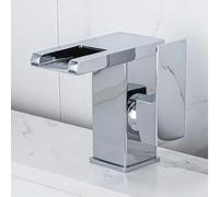 ANQECAJH Rubinetto a Cascata a LED for Bagno Lavello Cambia Colore con Miscelatore for lavabo a Temperatura Rubinetto for lavabo Montato su Piano Rubinetto for lavabo Caldo Freddo(Chrome Short)
