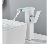 ANQECAJH Rubinetto a Cascata a LED for Bagno Lavello Cambia Colore con Miscelatore for lavabo a Temperatura Rubinetto for lavabo Montato su Piano Rubinetto for lavabo Caldo Freddo(White Tall)