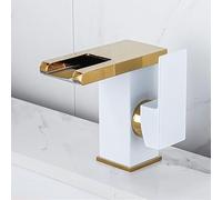ANQECAJH Rubinetto a Cascata a LED for Bagno Lavello Cambia Colore con Miscelatore for lavabo a Temperatura Rubinetto for lavabo Montato su Piano Rubinetto for lavabo Caldo Freddo(White Gold Short)