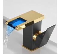 ANQECAJH Rubinetto a Cascata a LED for Bagno Lavello Cambia Colore con Miscelatore for lavabo a Temperatura Rubinetto for lavabo Montato su Piano Rubinetto for lavabo Caldo Freddo(Black Gold Short)