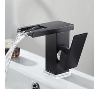 ANQECAJH Rubinetto for lavabo a LED Rubinetto a Cascata in Ottone Temperatura Cambia Colore Miscelatore for Bagno Rubinetto for lavabo da Incasso Rubinetti for lavabo Bianco Nero Oro(SLT096-B)