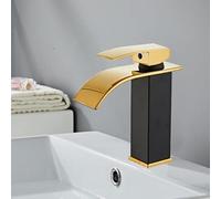 ANQECAJH Rubinetto for lavabo a LED Rubinetto a Cascata in Ottone Temperatura Cambia Colore Miscelatore for Bagno Rubinetto for lavabo da Incasso Rubinetti for lavabo Bianco Nero Oro(SLT093-BG)