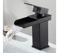 ANQECAJH Rubinetto for lavabo a LED Rubinetto a Cascata in Ottone Temperatura Cambia Colore Miscelatore for Bagno Rubinetto for lavabo da Incasso Rubinetti for lavabo Bianco Nero Oro(SLT095-B)